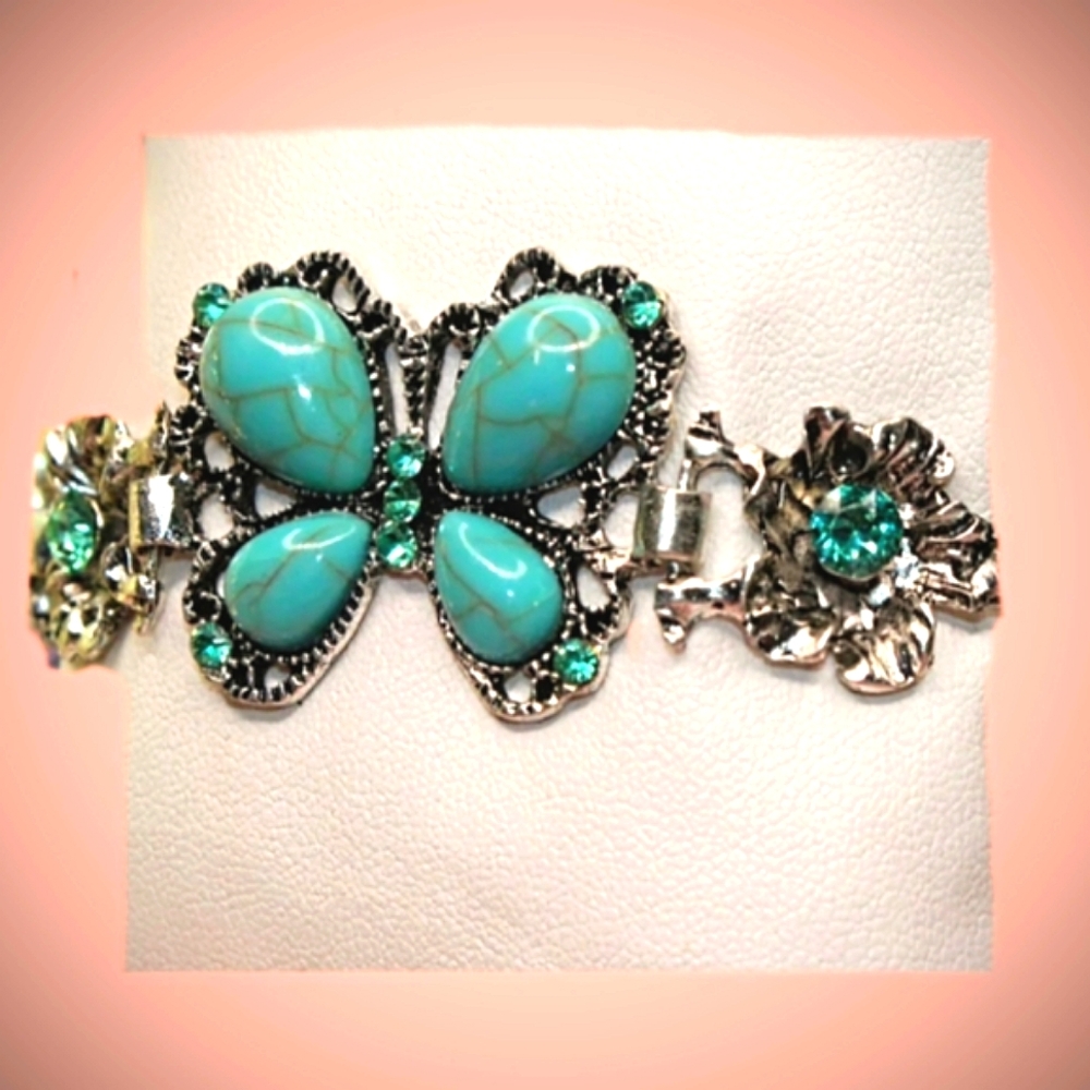 Turquoise Silver Butterfly Bracelet